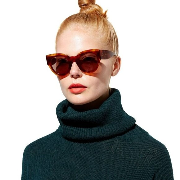 Celine CL40008I 39N Sunglasses Unisex Shiny Yellow Green Rounded Cat Eye main image 4